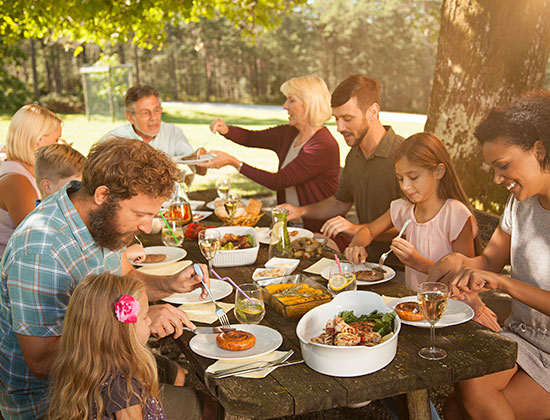 family eating outside